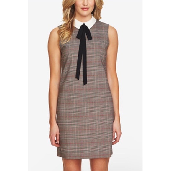 CeCe Dresses & Skirts - CeCe Plaid‎ Print Point Collar Shift Dress, Size-8 Academia Versatile Festival